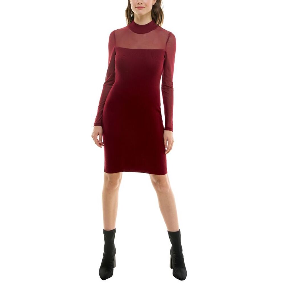 Crave Fame Juniors' Illusion Mock Neck Bodycon Sweater Dress
